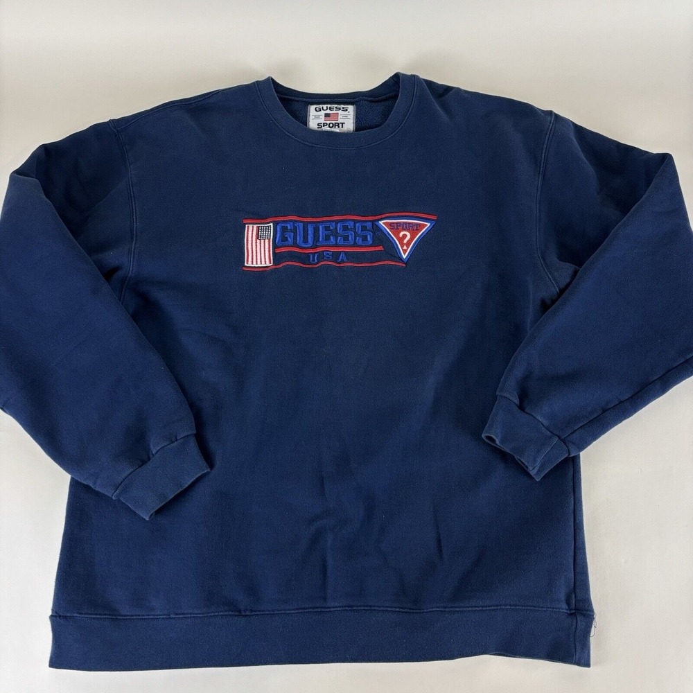 Guess XL Runs Big  Sport USA Embroidered‎ Crewneck Sweatshirt  Blue